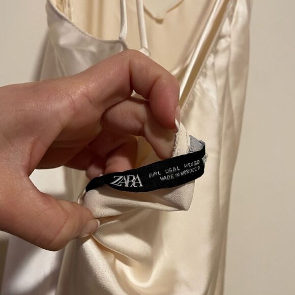 NWT Zara Champagne Satin Long Dress Open Back - Picture 7 of 8